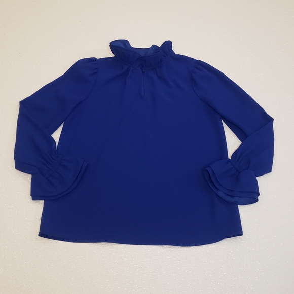 J.Crew Blue Ruffle Neck Blouse - Picture 5 of 5